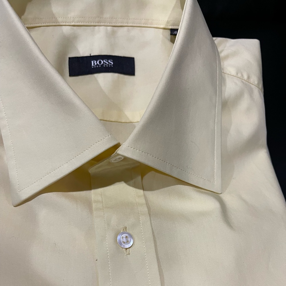 Vintage Hugo Boss Clean Dress Shirt Yellow Sz 16 1/2